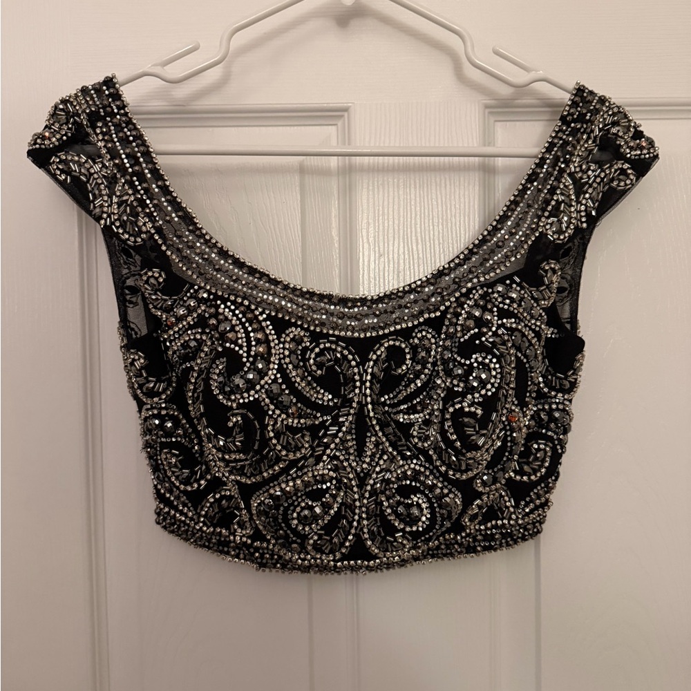Elegant Black and Silver Embellished Women's Top
